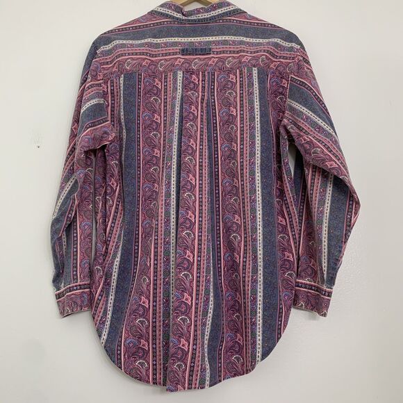 Vintage 90s Kyoto Kasuals Womens Medium Cotton Long Sleeve Shirt Paisley Striped - Picture 3 of 5